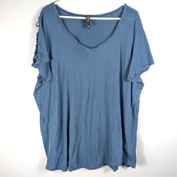 Torrid 3 Premium Tee Blue 100% Cotton Lace Up Sleeve V-Neck Plus Size Top Womens - Picture 1 of 4